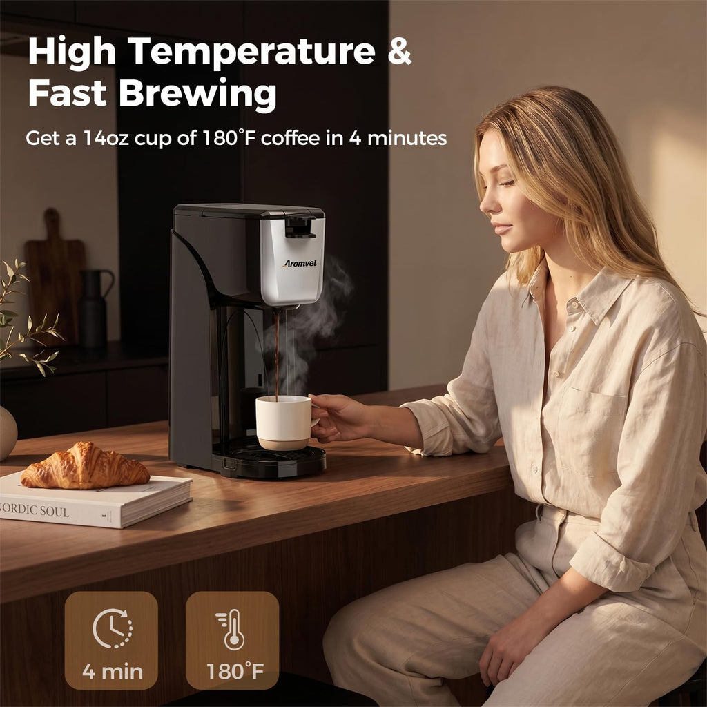 2-in-1 Single Serve Coffee Maker, K Cup & Ground, 6-14 oz, Silver R2159