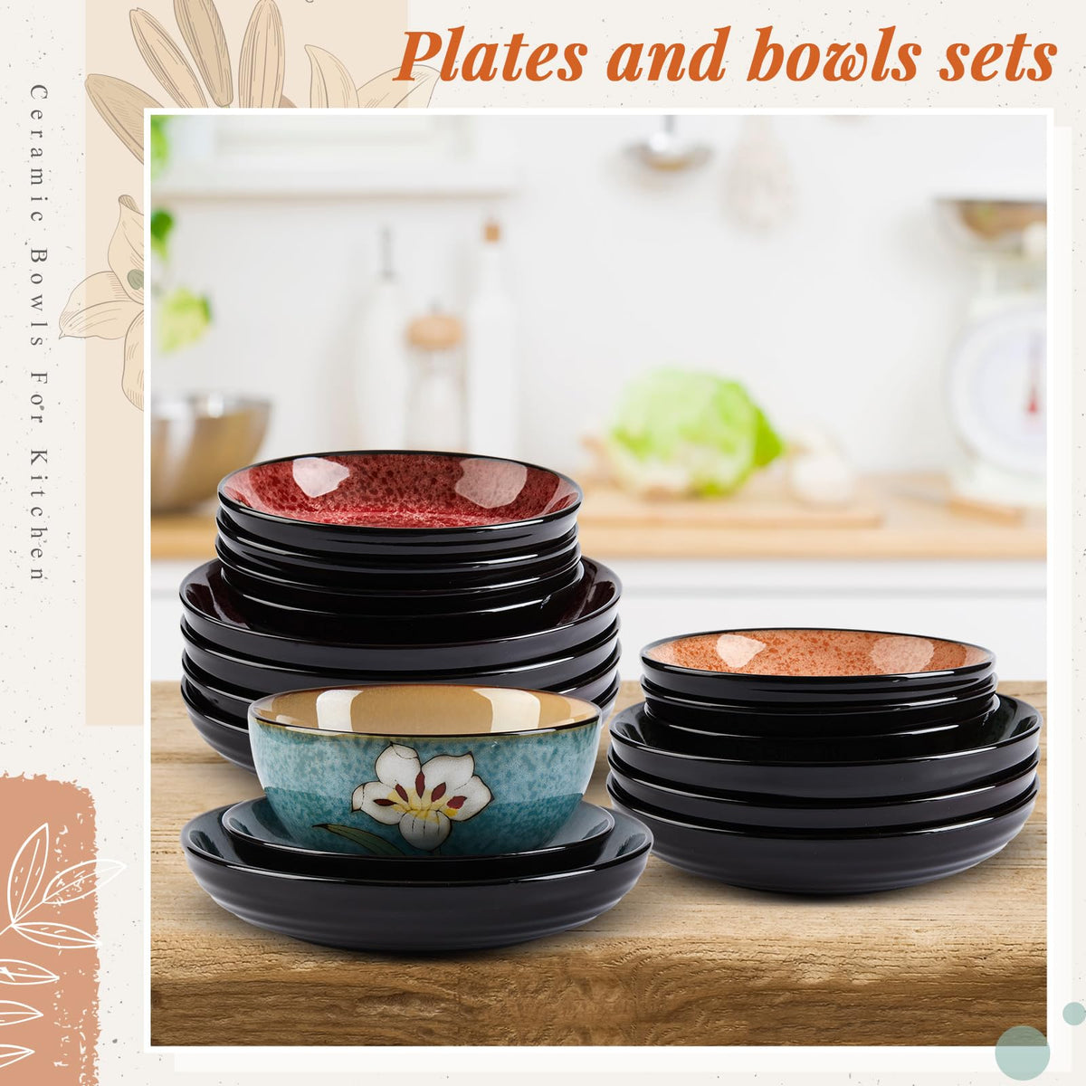 12 Pcs Floral Ceramic Dinnerware Set for 4 S385103