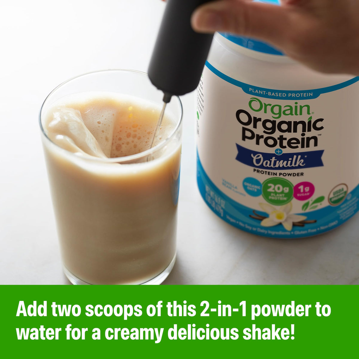 Organic Vegan Protein Powder + Oat Milk, Vanilla Bean, 20g Plant Based Protein, 1.05lb Z96412