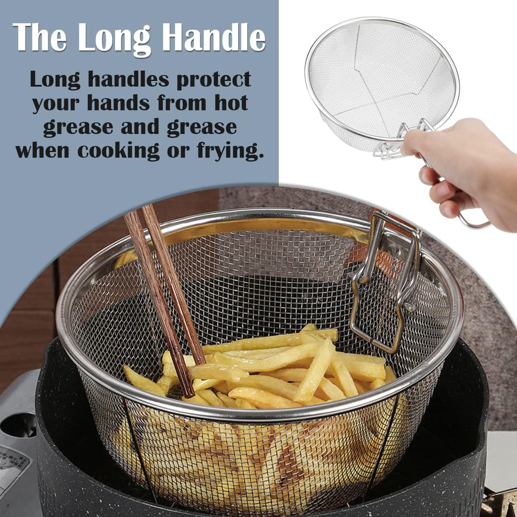 Stainless Steel 8inch Round Wire Fry Basket with Folding Handle T375