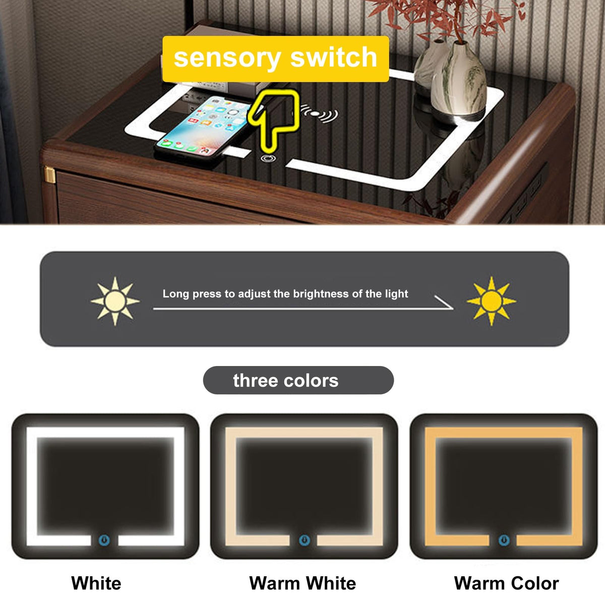 Solid Wood Nightstand with Wireless Charging Station and 2 Drawer Storage R327694