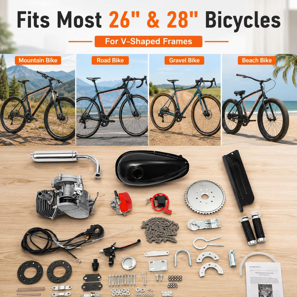 2-Stroke 100cc Gas Bicycle Engine Kit with 44 Tooth Sprocket D4270