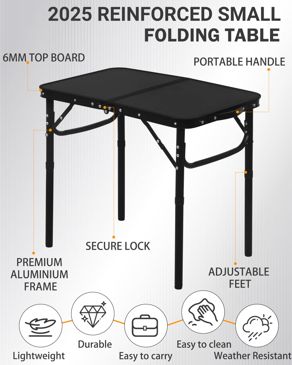 Small Portable Folding Camping Table with Handle, Black B784