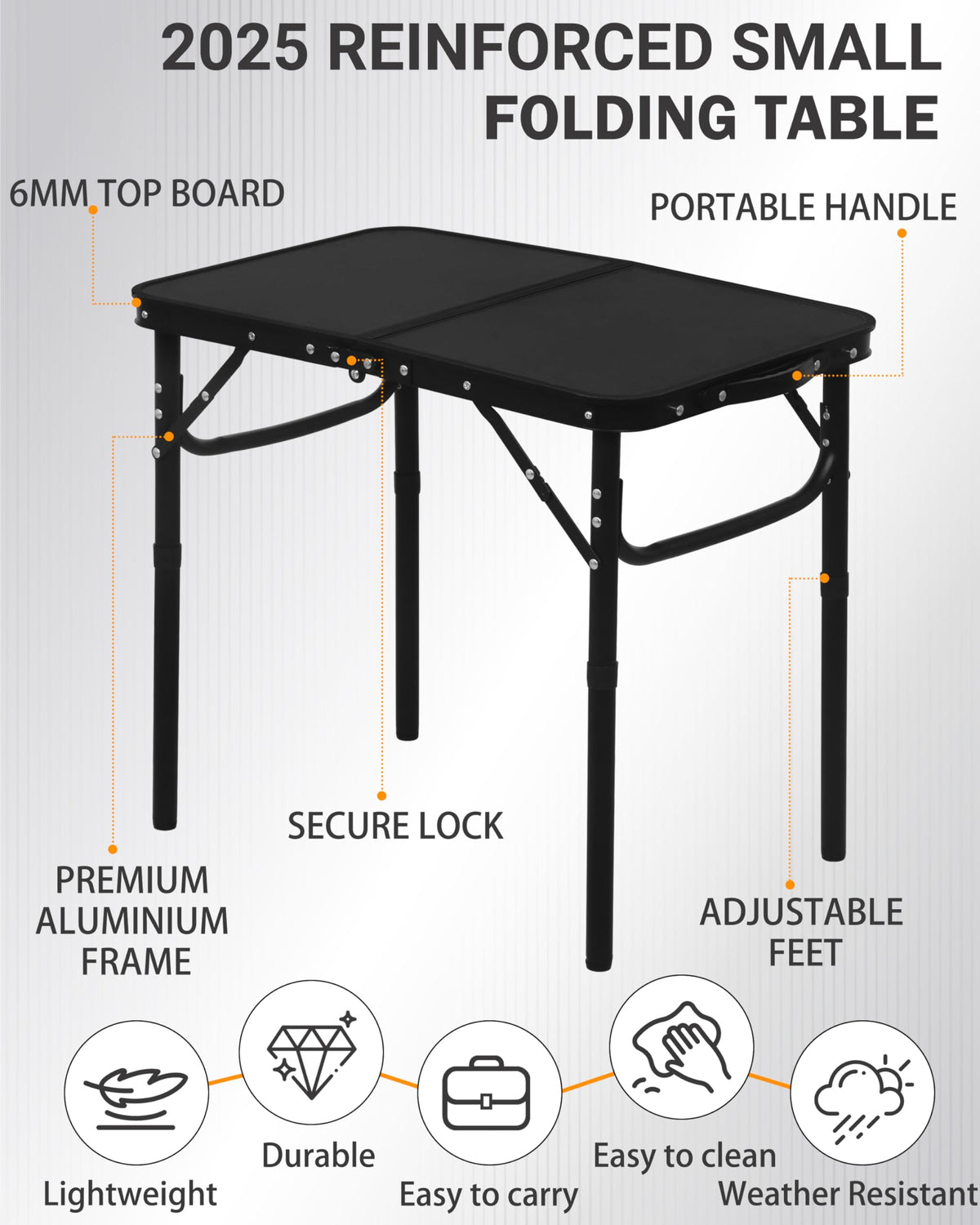 Small Portable Folding Camping Table with Handle, Black B784
