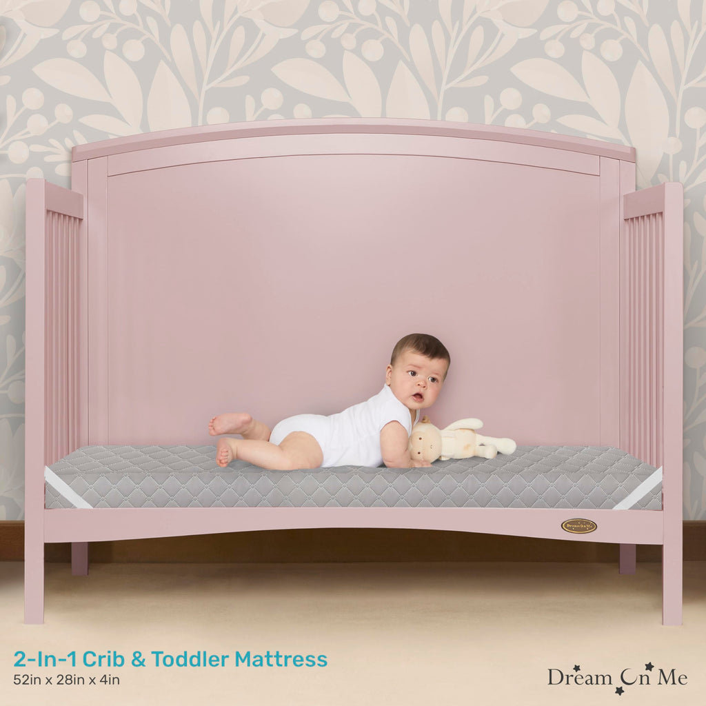 4” Firm Fiber Crib & Toddler Bed Mattress, Dual-Sided, Waterproof, Grey Embossed Vinyl Cover B2944