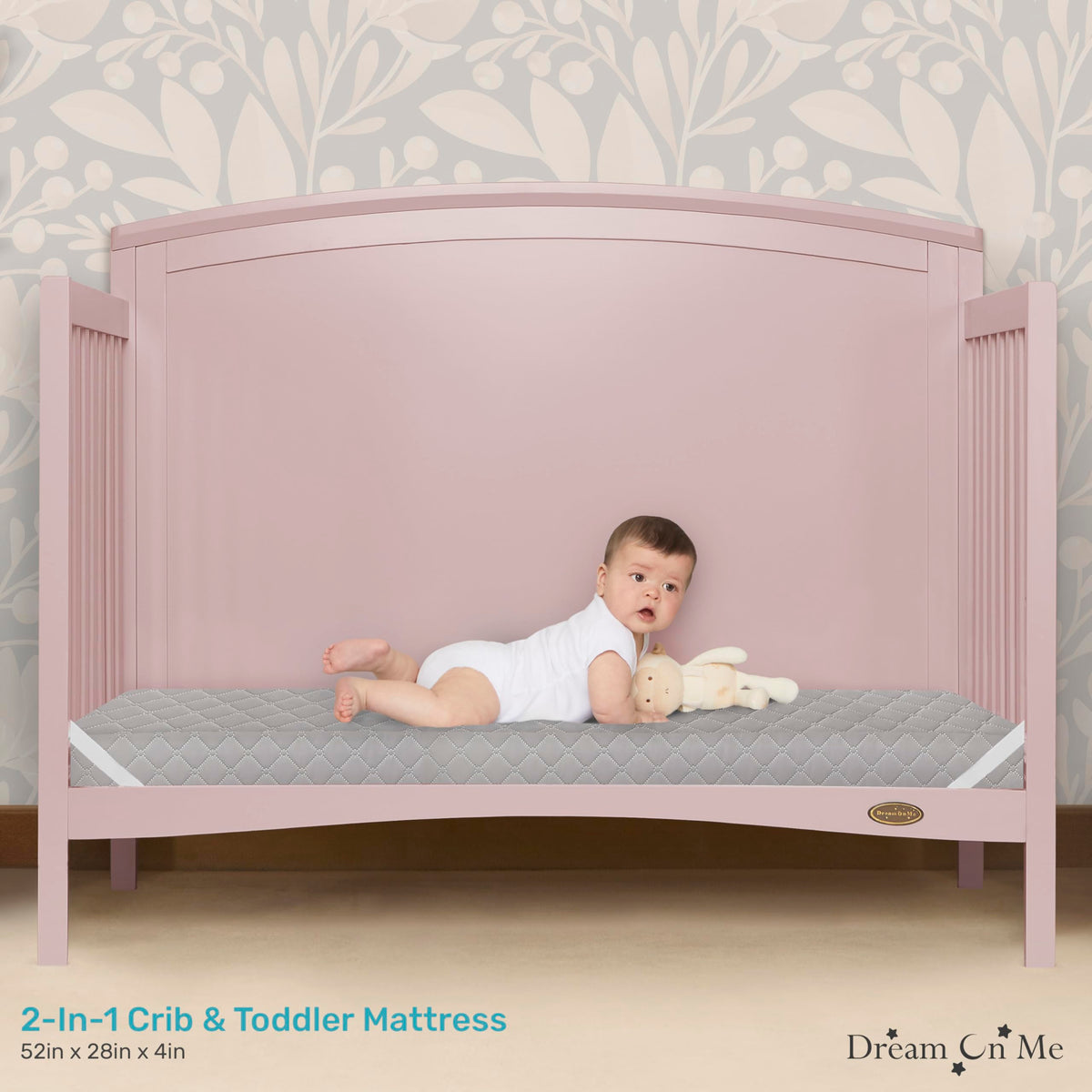 4” Firm Fiber Crib & Toddler Bed Mattress, Dual-Sided, Waterproof, Grey Embossed Vinyl Cover B2944