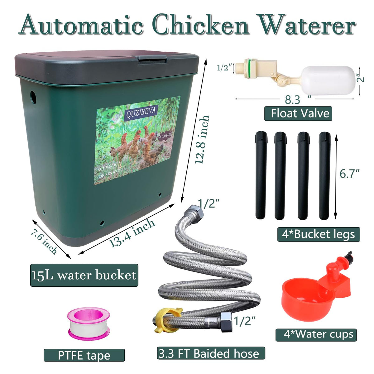 4 Gallon Automatic Float Controlled Poultry Waterer with Hose and Cups G816