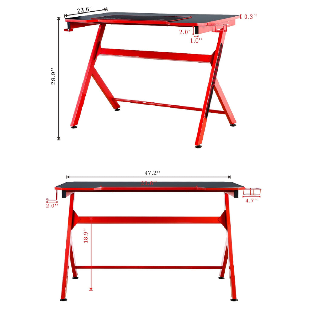 48" Black Red Gaming Computer Desk with Cup Holder P402655
