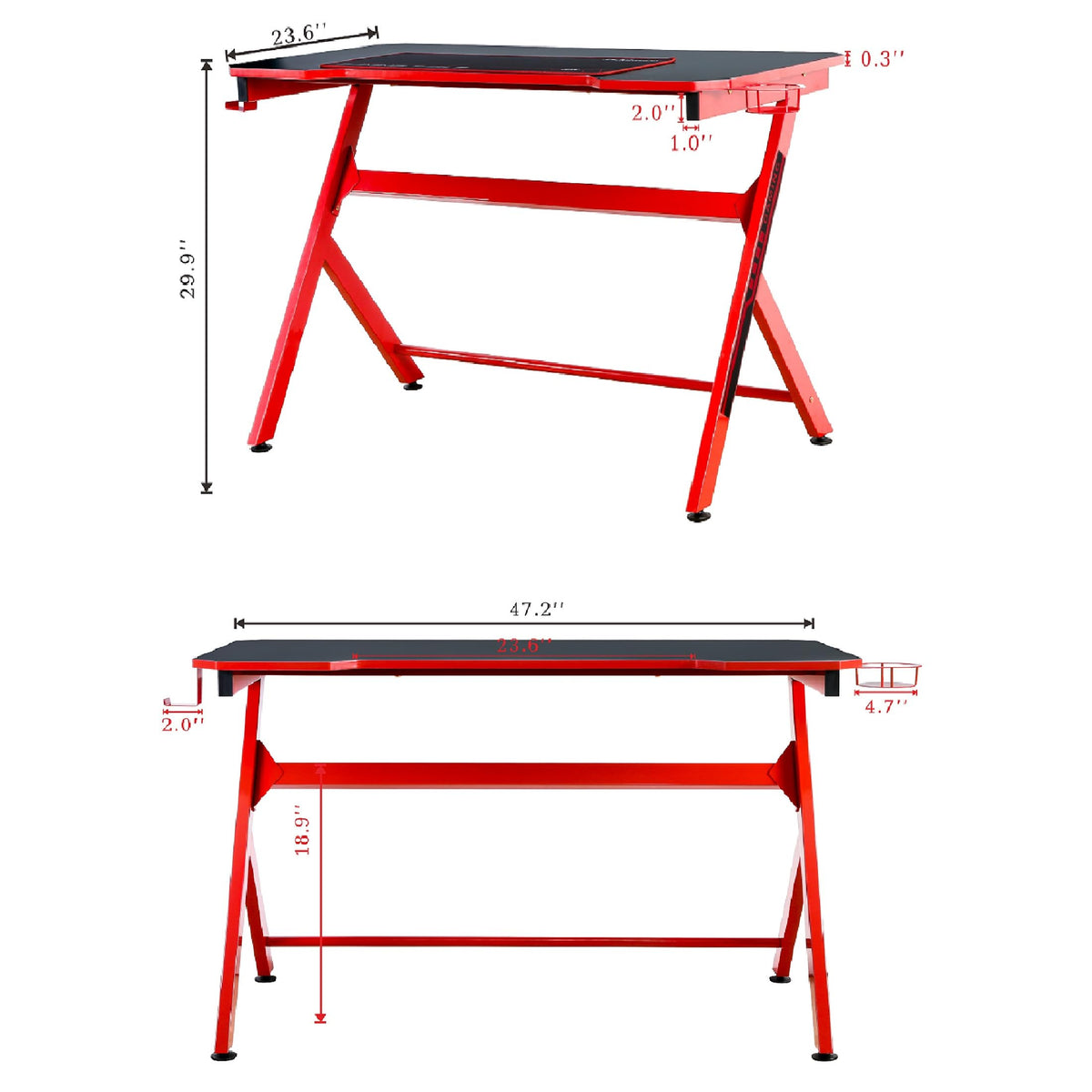 48" Black Red Gaming Computer Desk with Cup Holder P402655
