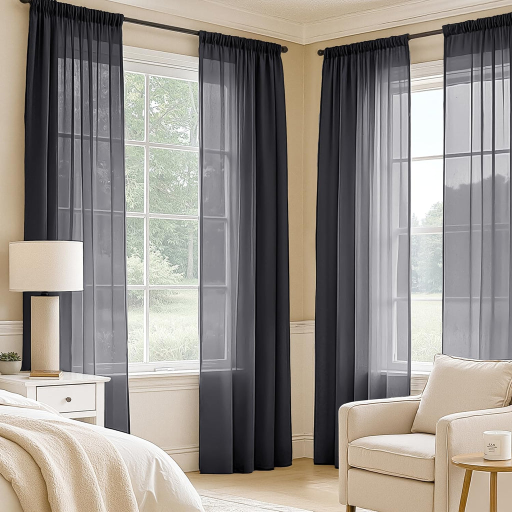 Black Sheer Curtains 84 Inches Long 4 Panels J5369