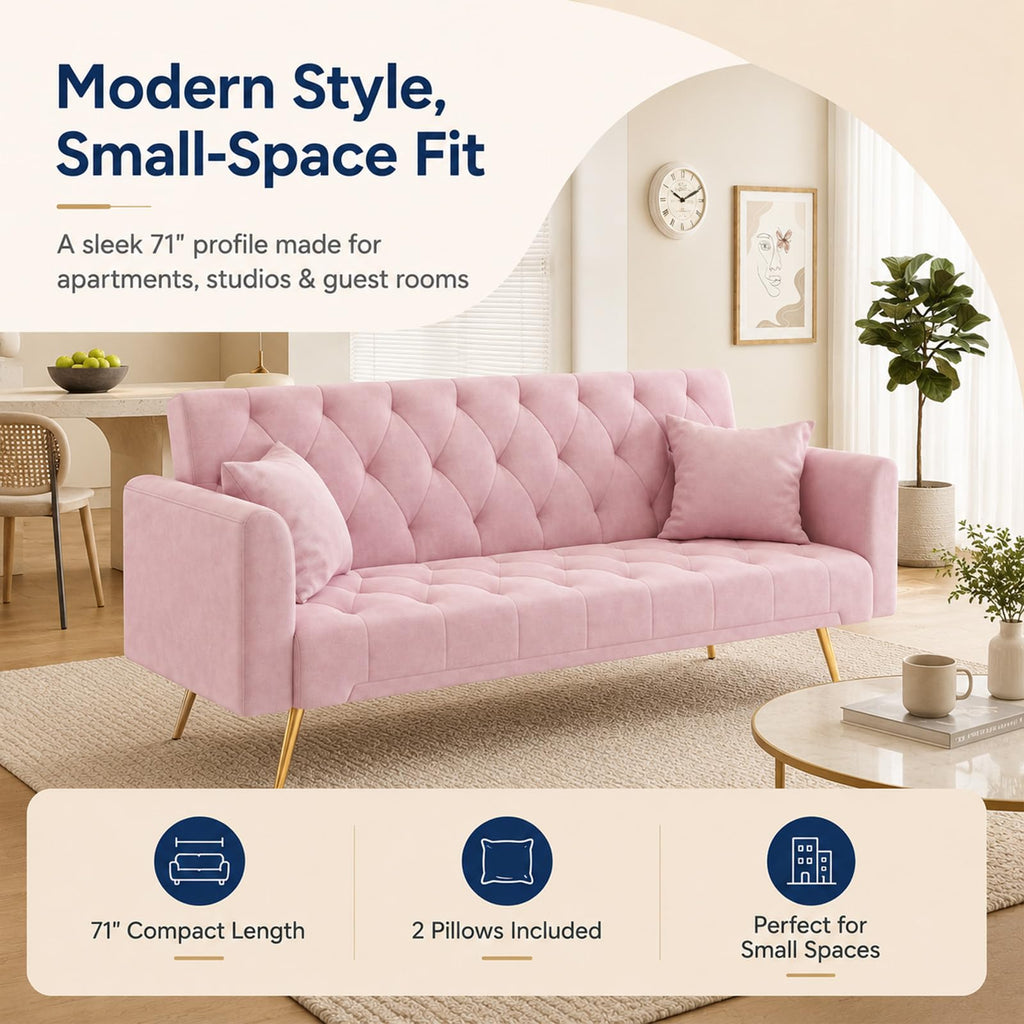 Pink Velvet Futon Sofa Bed Z284