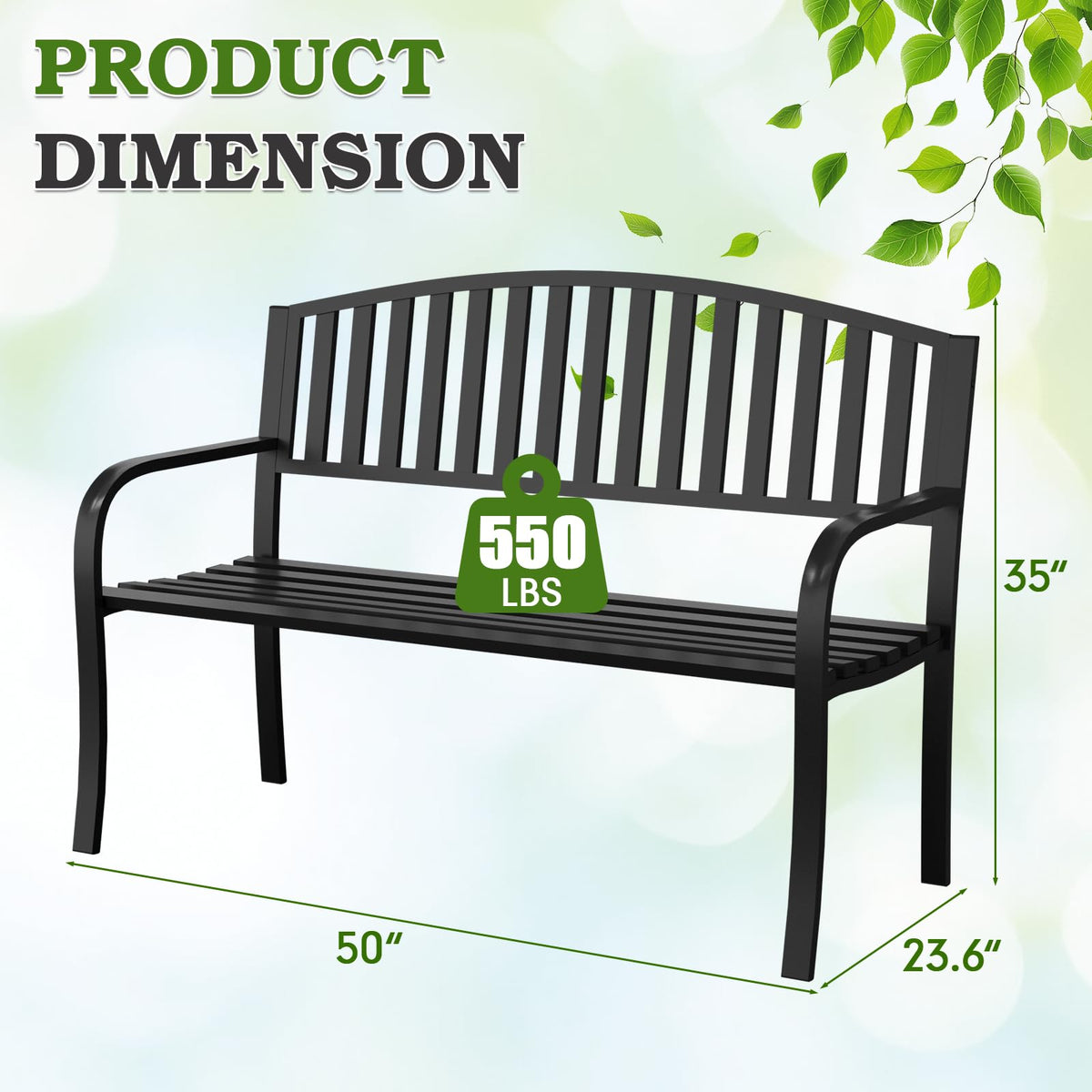 50" Iron Metal Outdoor Bench with Backrest and Armrests W811