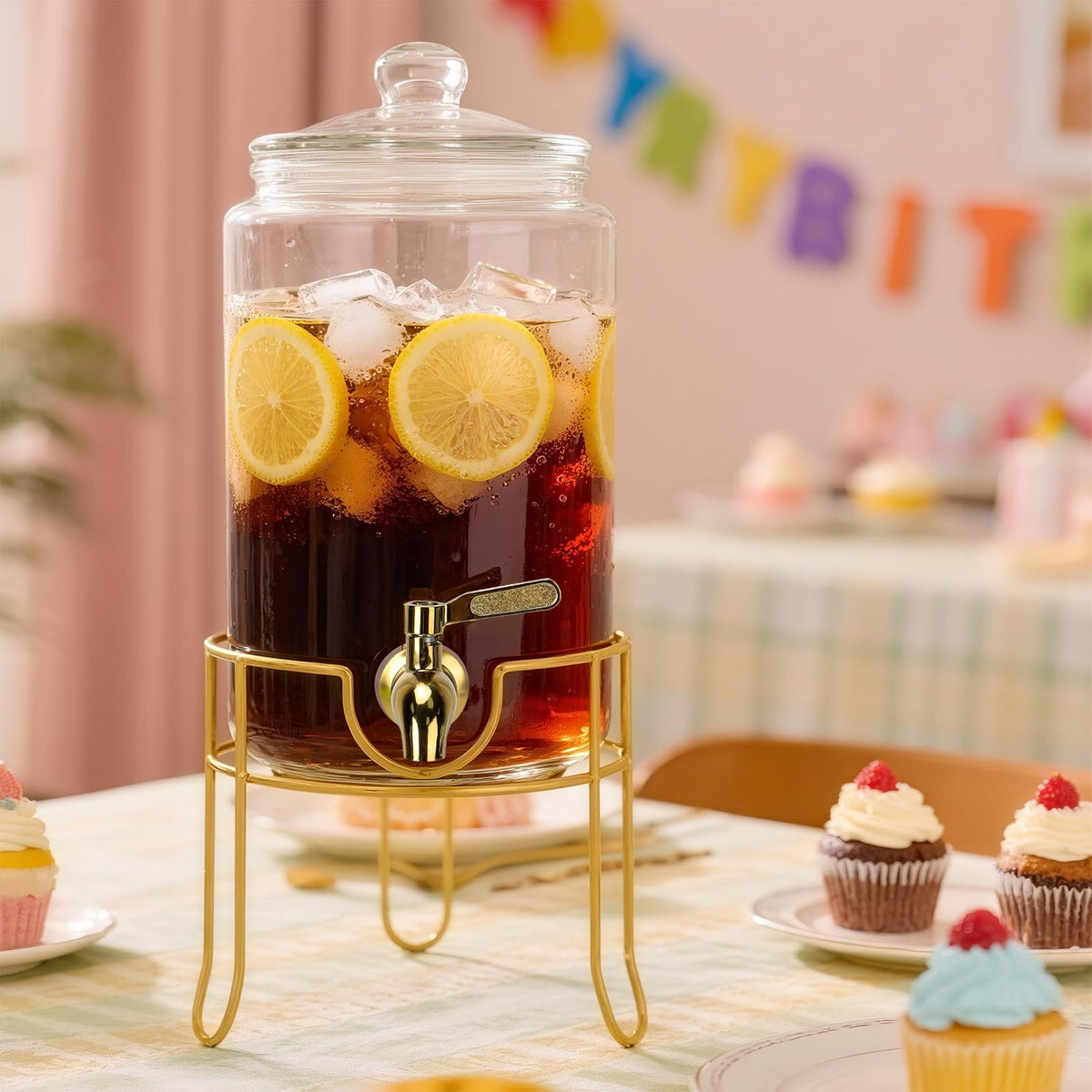 1 Gallon Glass Beverage Dispenser with Glass Airtight Lid and Stainless Steel Spigot W808874