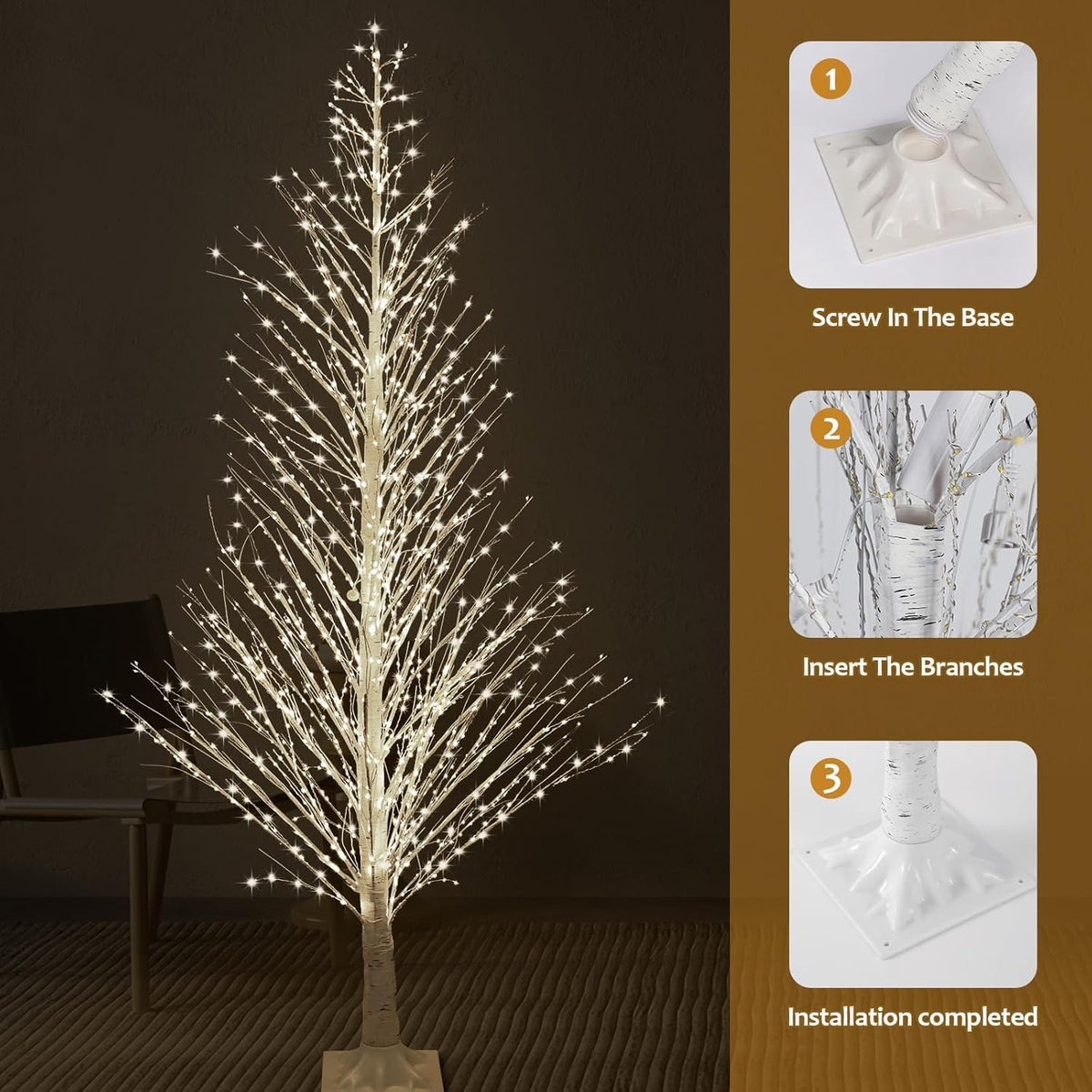 7FT Lighted Birch Tree 1000 LED Warm Lights D6753