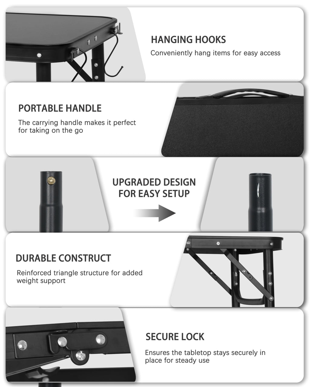 Small Portable Folding Camping Table with Handle, Black B784