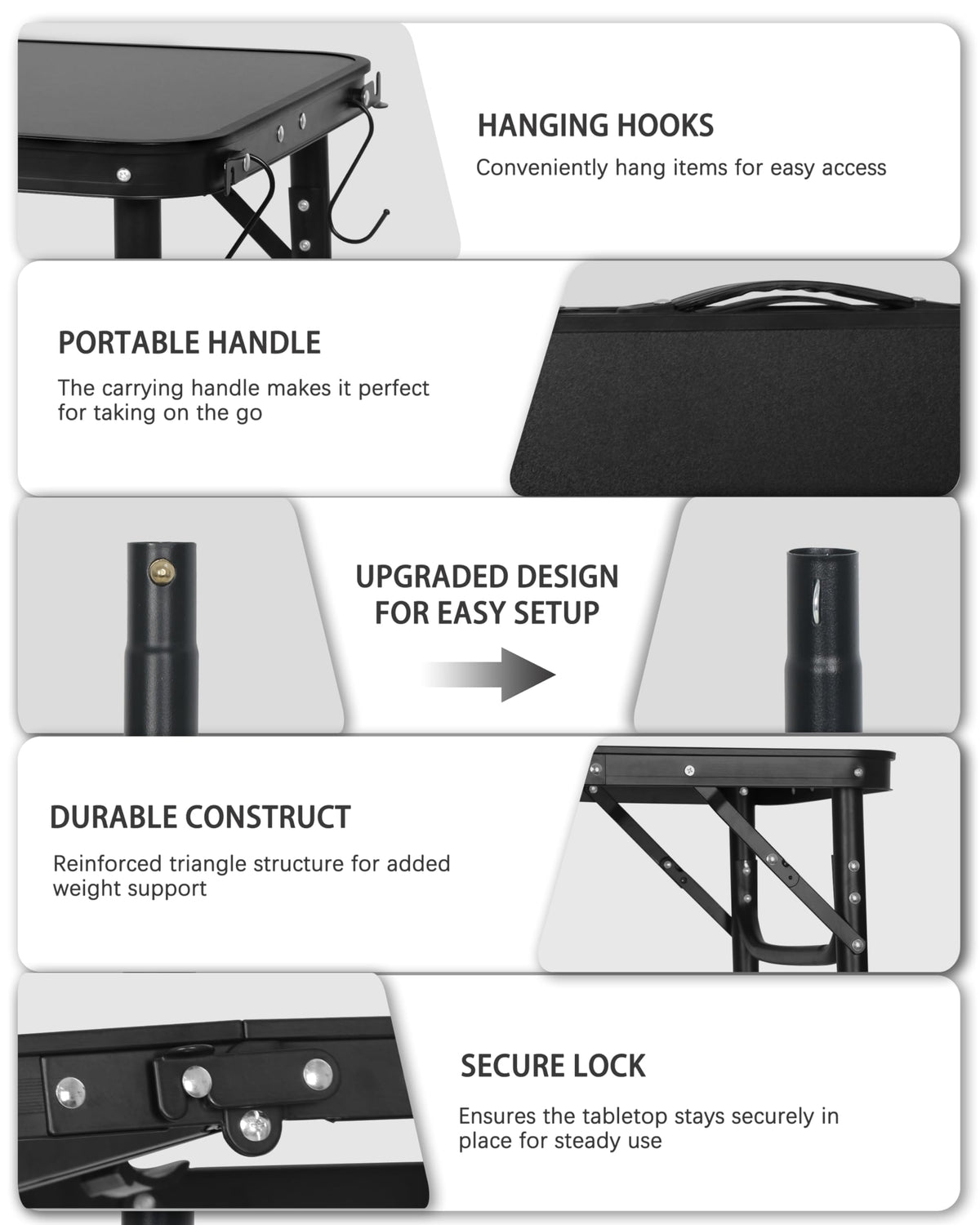 Small Portable Folding Camping Table with Handle, Black B784