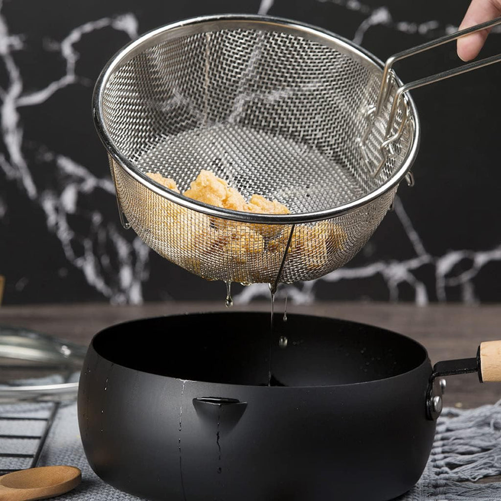 Stainless Steel 8inch Round Wire Fry Basket with Folding Handle T375