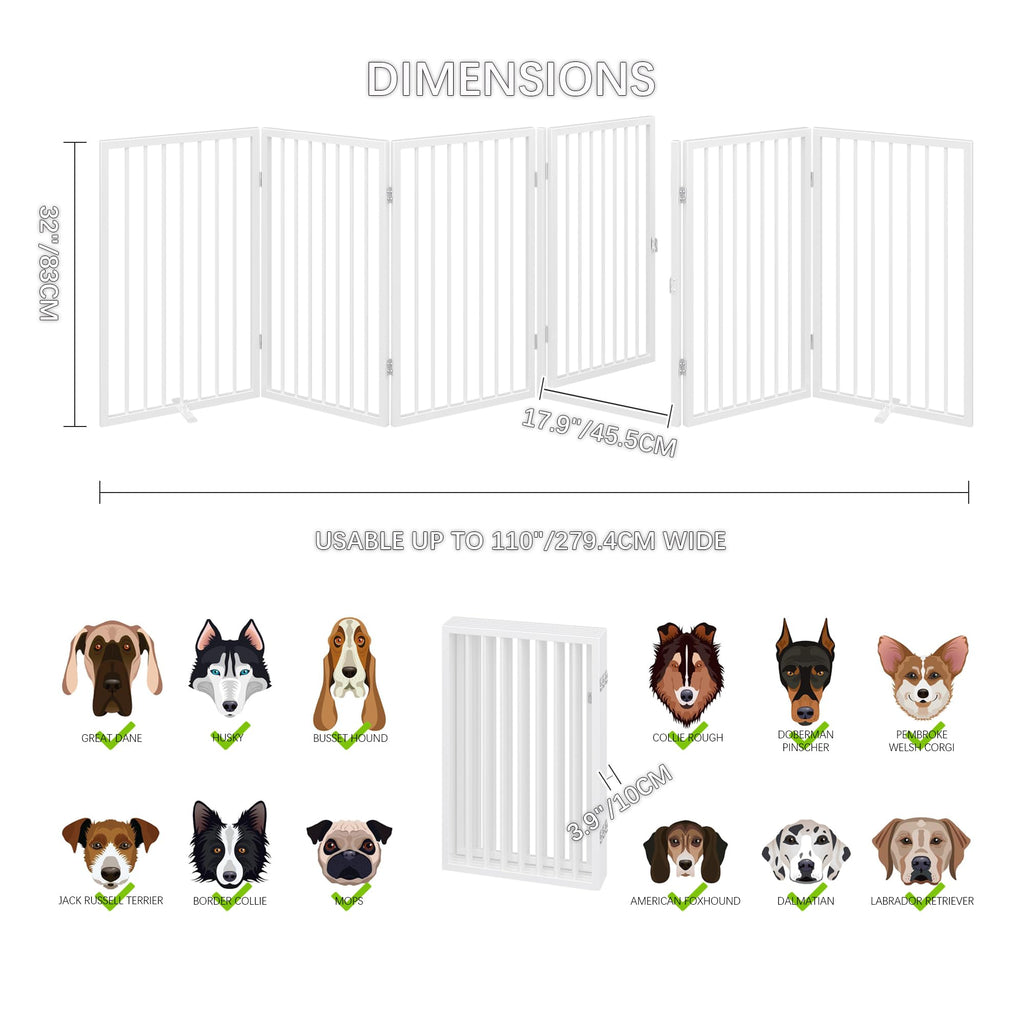 120" x 32" Foldable Freestanding Extra Wide Dog Gate with Door, White R55502