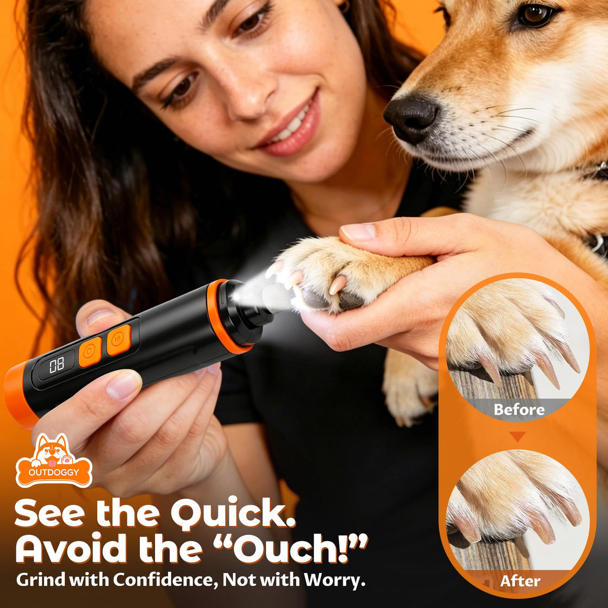 Dog Nail Grinder, Quiet 3-Speed with LED & Safety Guard B5555