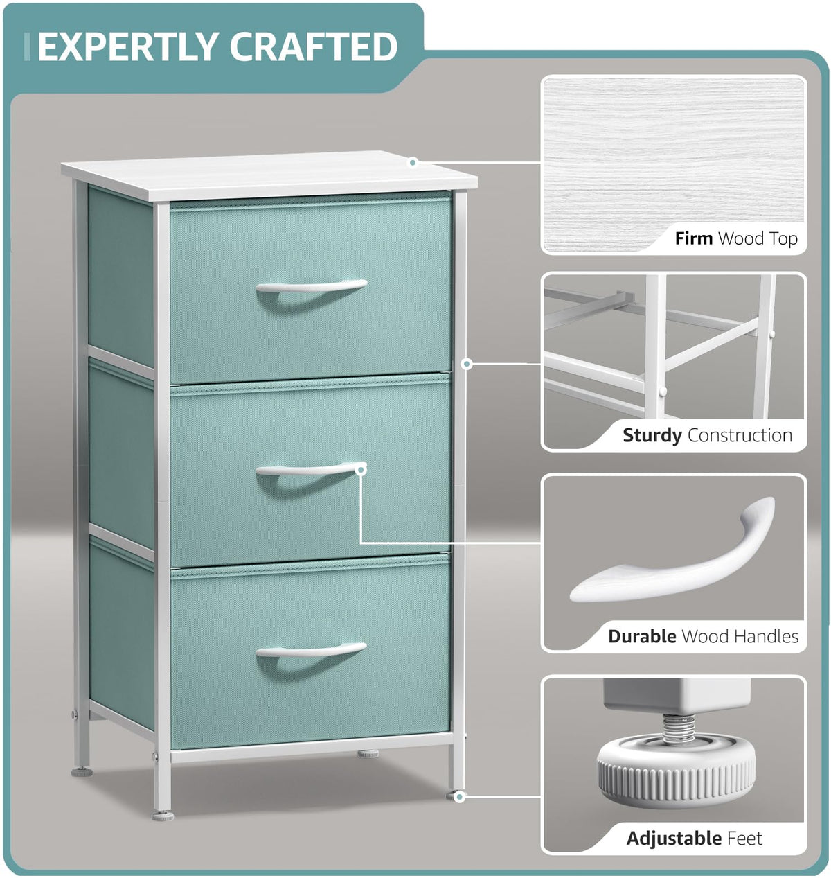 Aqua 3 Drawer Nightstand B4175