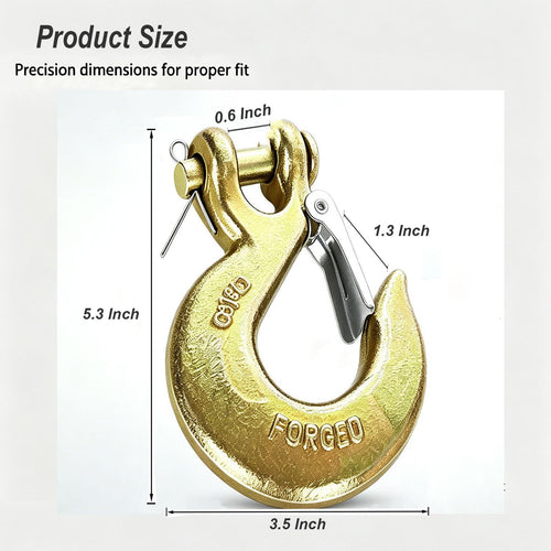 2 Pack 3/8 Inch Forged Steel Clevis Slip Hook with Safety Latch B95583