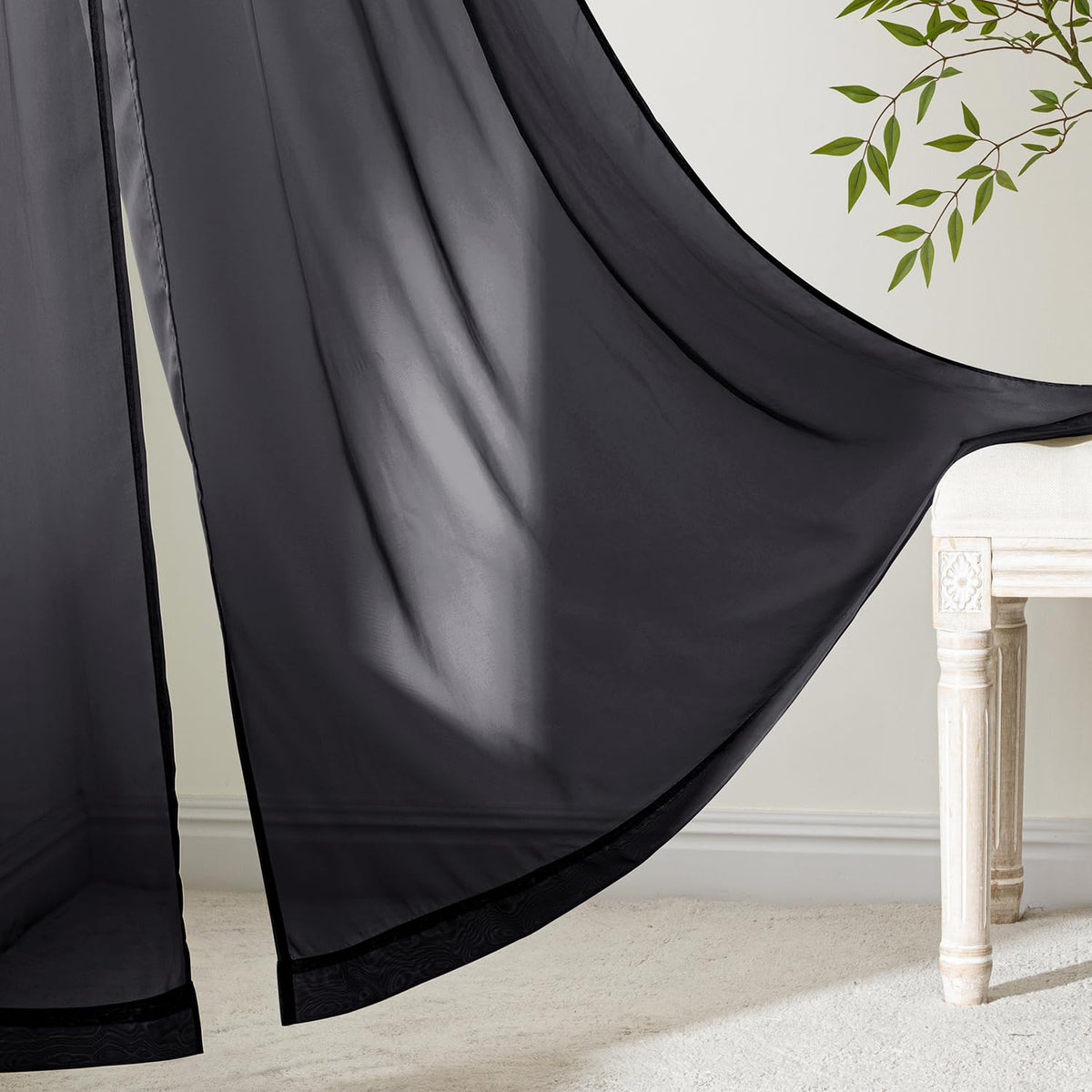 Black Sheer Curtains 84 Inches Long 4 Panels J5369