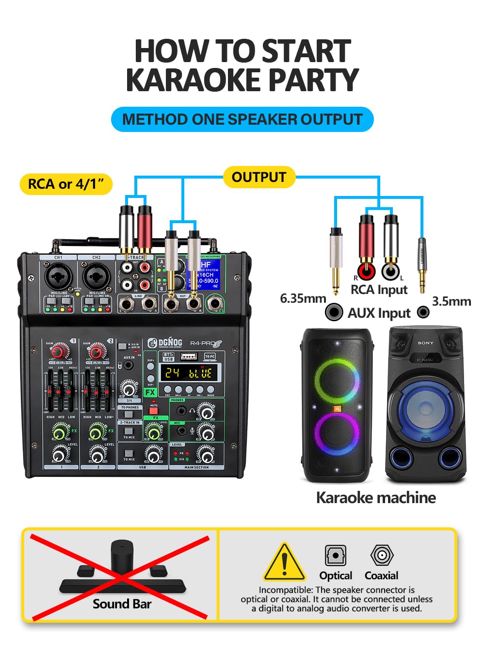 4 Channel Karaoke Mixer with 2 Wireless Microphones C3374