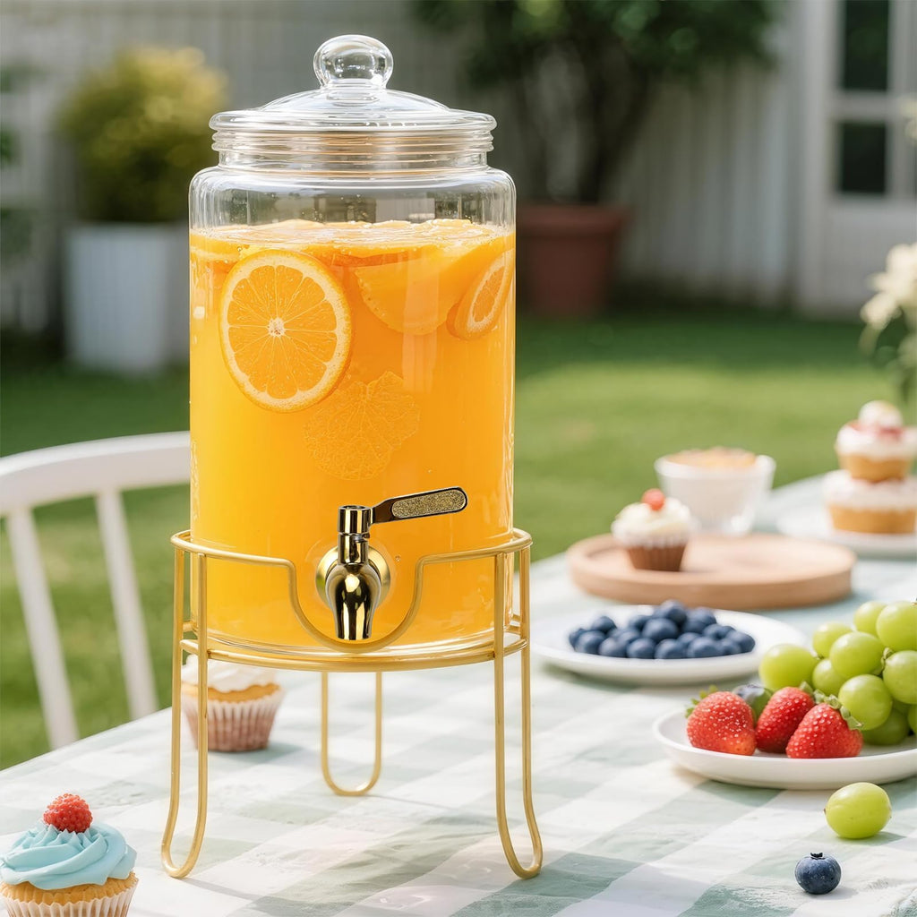 1 Gallon Glass Beverage Dispenser with Glass Airtight Lid and Stainless Steel Spigot W808874