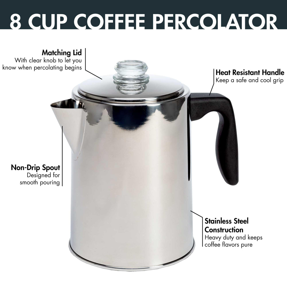 Stainless Steel 8 Cup Stovetop Coffee Percolator E52065
