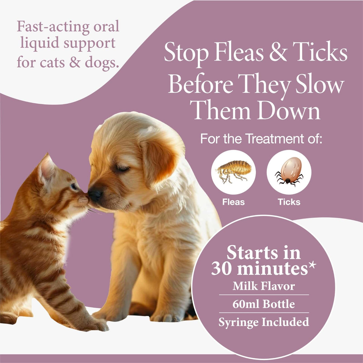 Flea & Tick Support for Cats & Dogs Oral Suspension Milk Flavor 60ml R3274