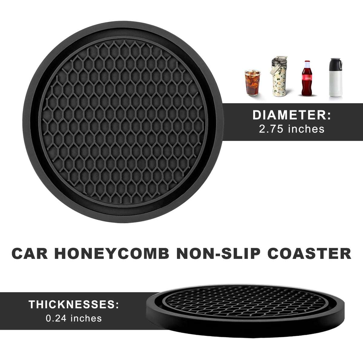 Black Non-Slip Silicone Car Cup Coasters H8088