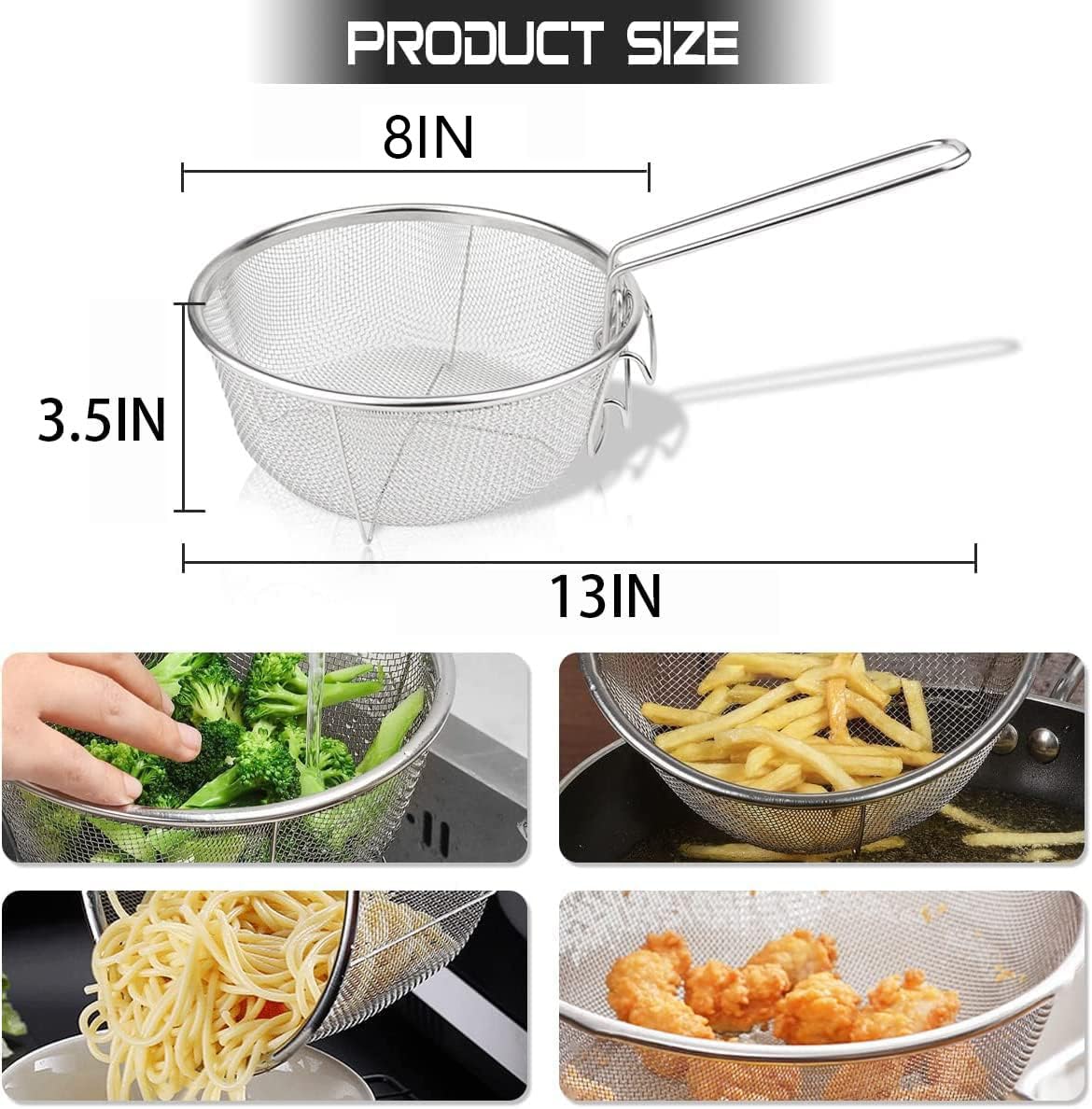 Stainless Steel 8inch Round Wire Fry Basket with Folding Handle T375