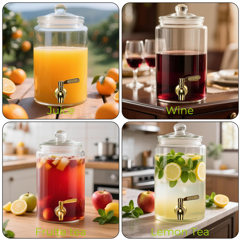 1 Gallon Glass Beverage Dispenser with Glass Airtight Lid and Stainless Steel Spigot W808874