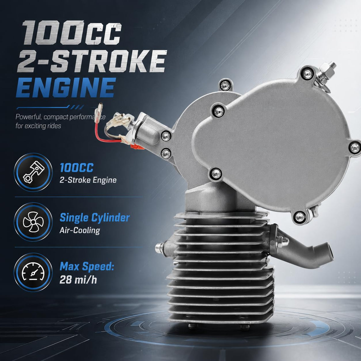 2-Stroke 100cc Gas Bicycle Engine Kit with 44 Tooth Sprocket D4270