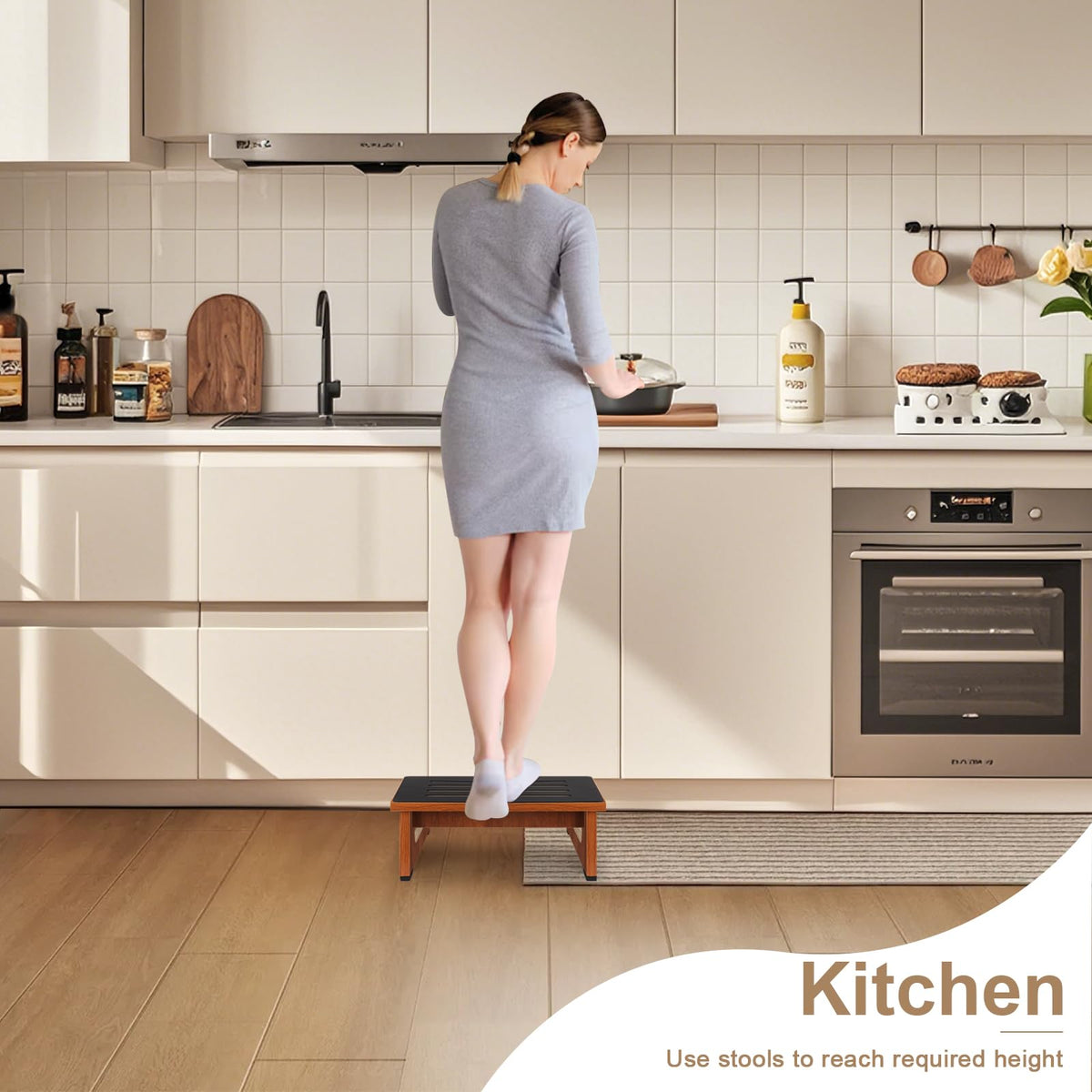 Brown Bed Step Stool with Handles K216706