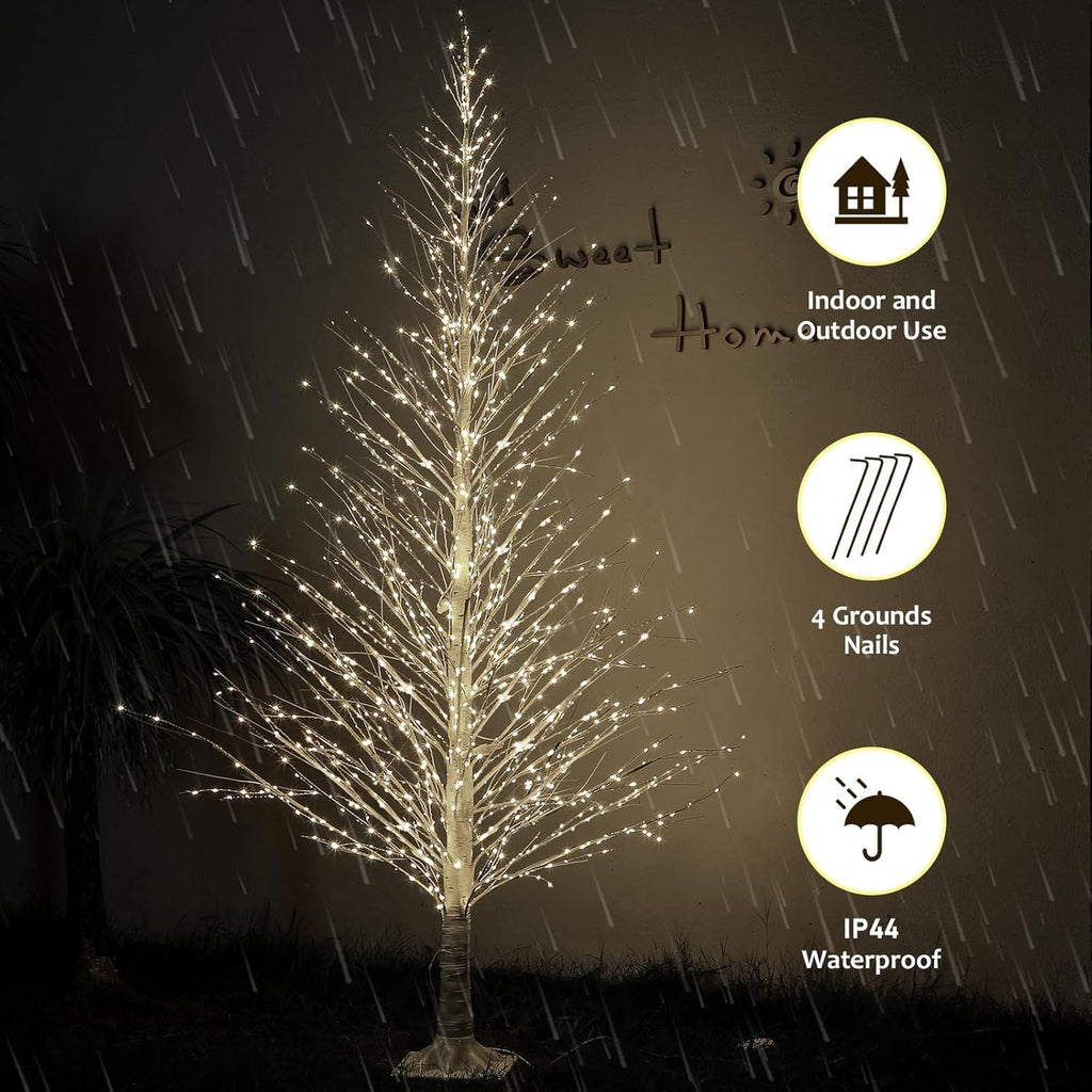 7FT Lighted Birch Tree 1000 LED Warm Lights D6753