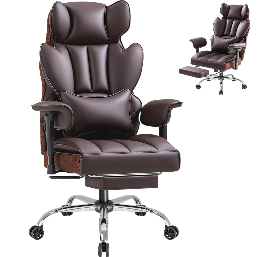 Big and Tall Brown Ergonomic Office Chair with Footrest Q154462