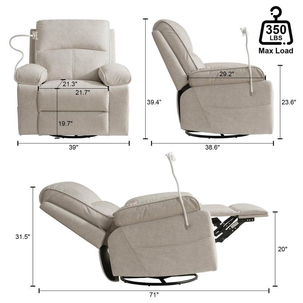 Beige Velvet Swivel Rocker Recliner Chair I452