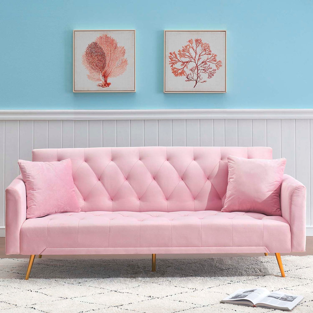 Pink Velvet Futon Sofa Bed Z284