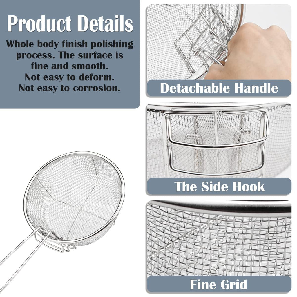 Stainless Steel 8inch Round Wire Fry Basket with Folding Handle T375