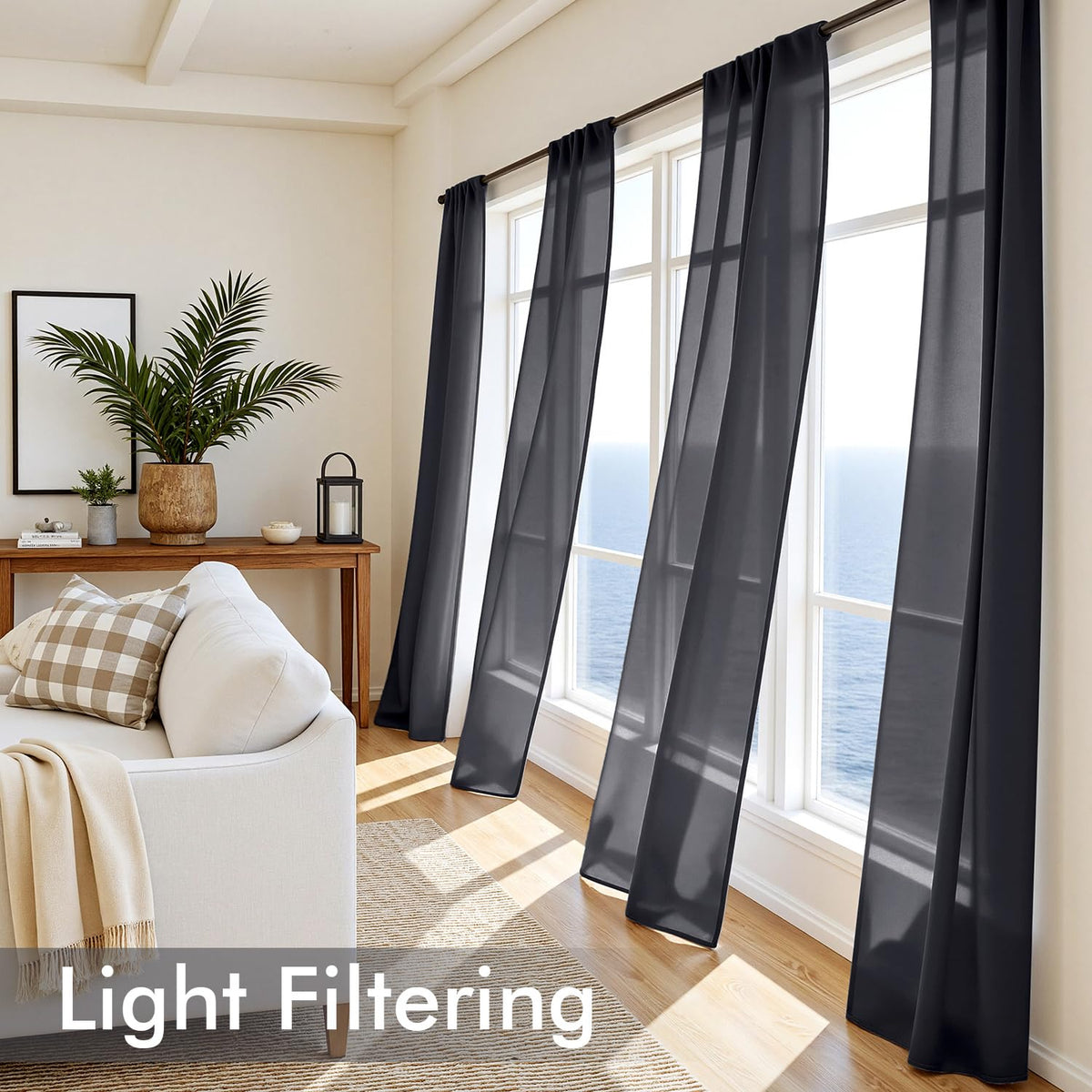 Black Sheer Curtains 84 Inches Long 4 Panels J5369