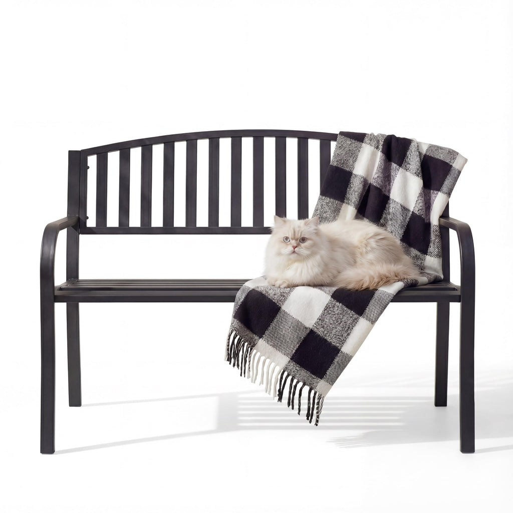 50" Iron Metal Outdoor Bench with Backrest and Armrests W811
