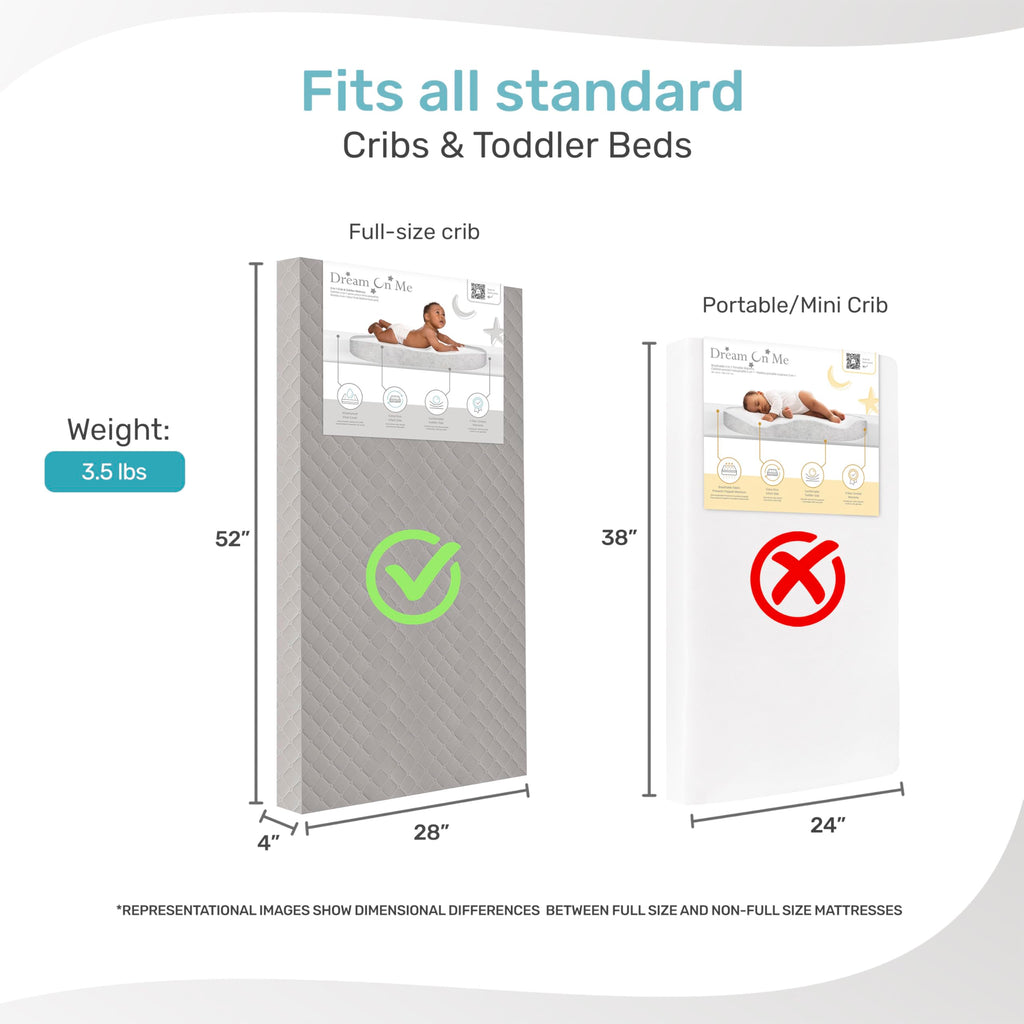 4” Firm Fiber Crib & Toddler Bed Mattress, Dual-Sided, Waterproof, Grey Embossed Vinyl Cover B2944