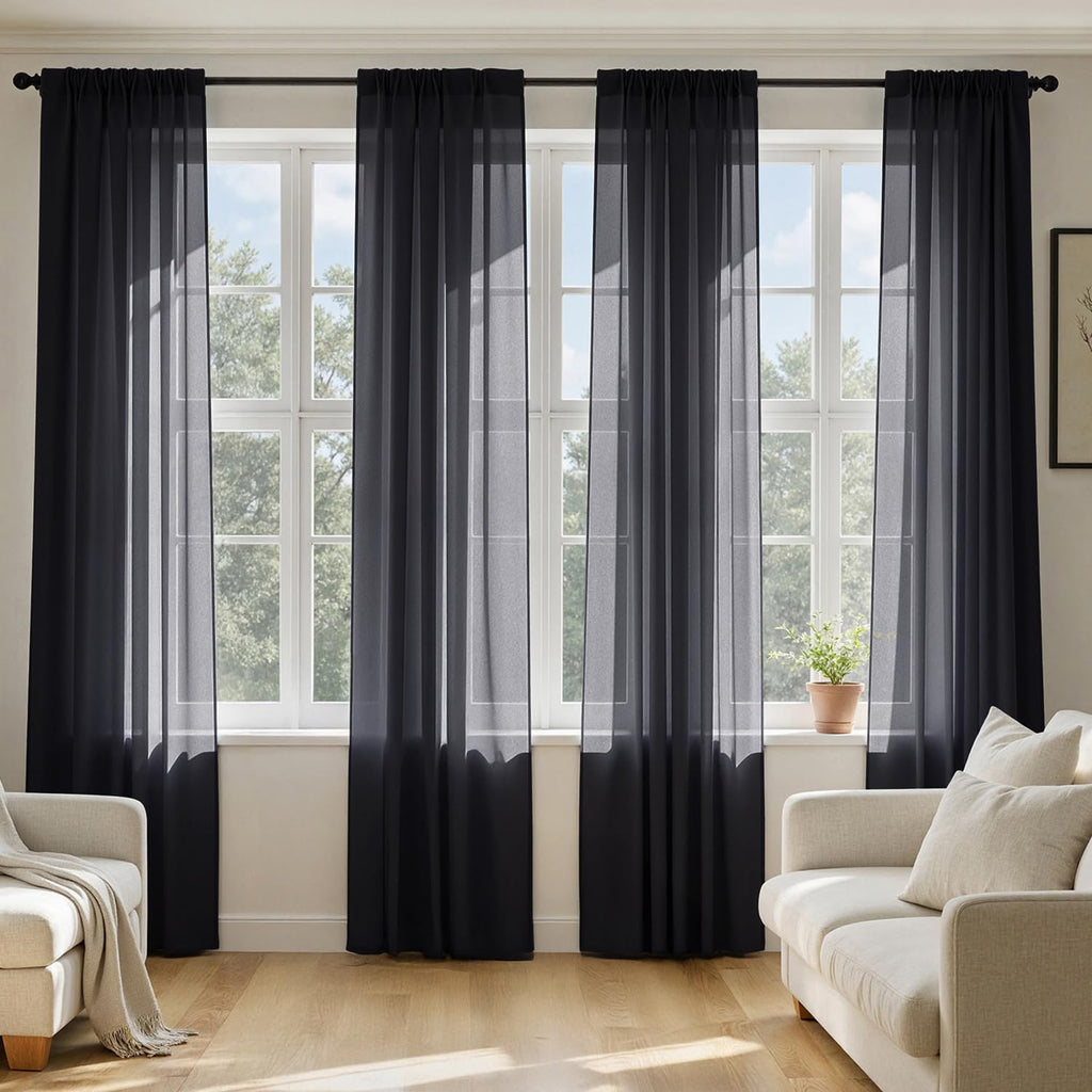 Black Sheer Curtains 84 Inches Long 4 Panels J5369