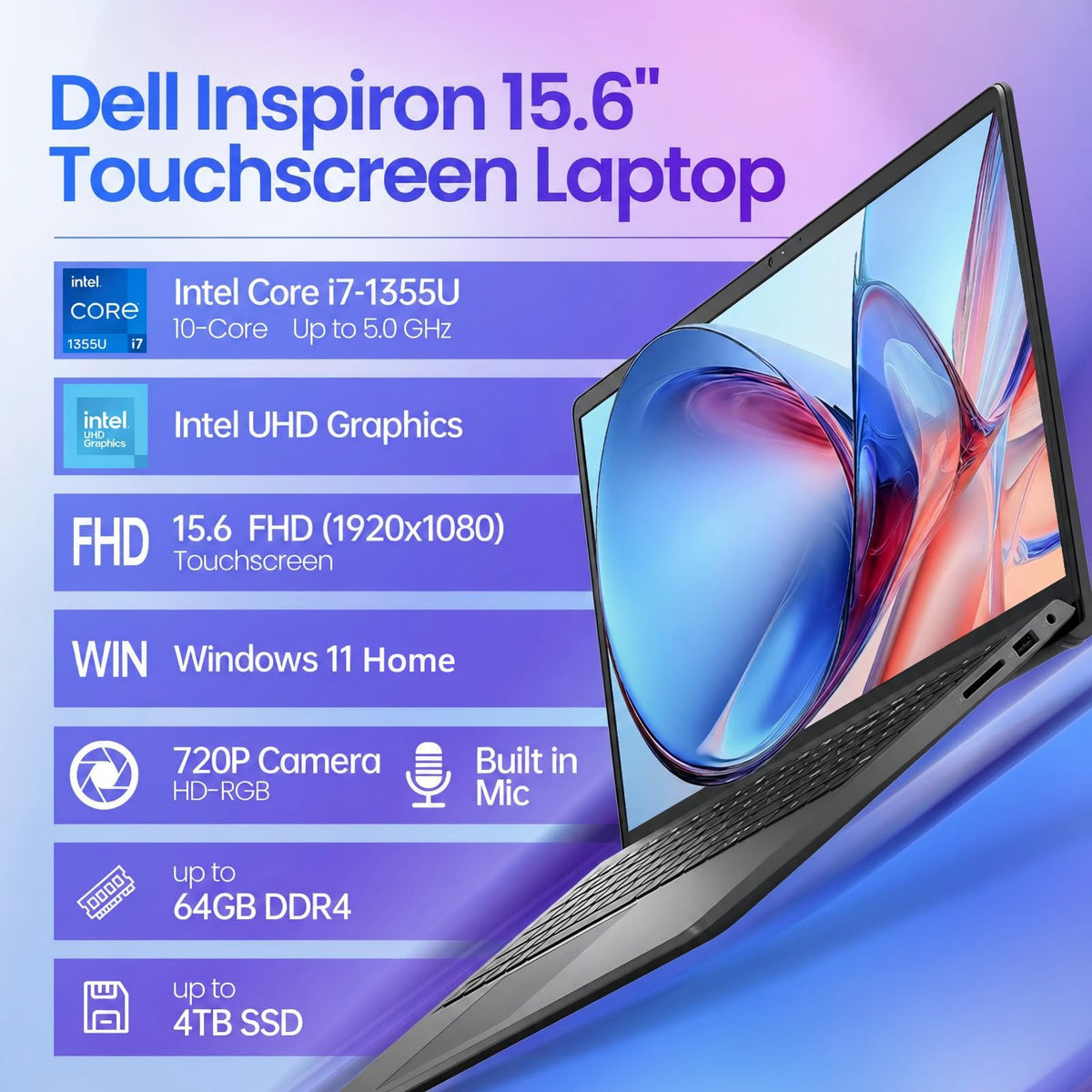 15.6" Touchscreen Laptop, 8GB DDR5 RAM, 512GB SSD, Intel i7-1355U Z9648