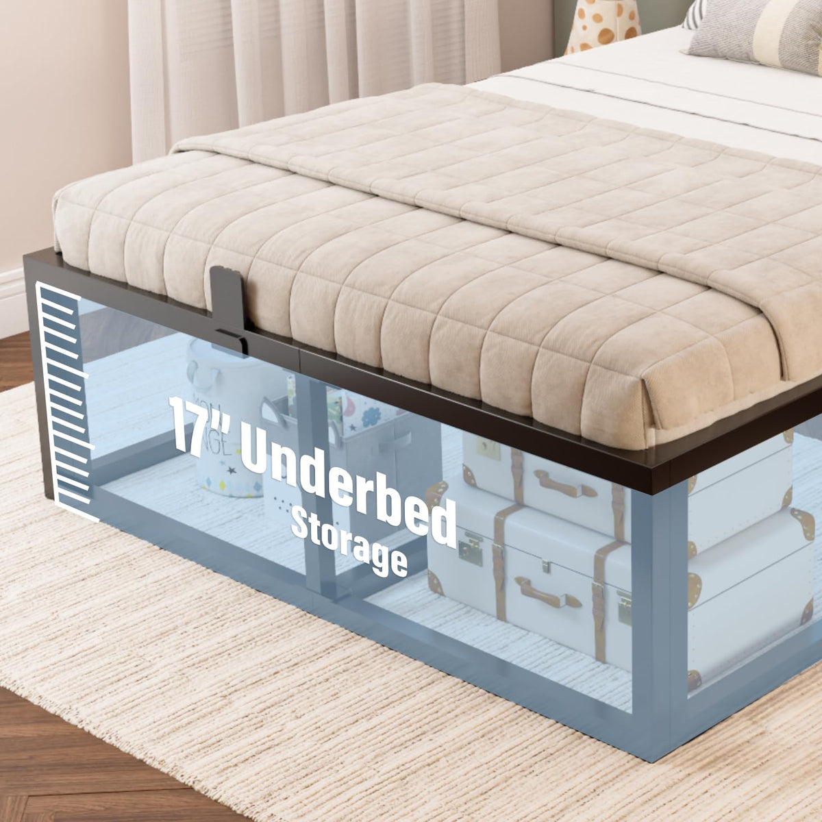 18 Inch Queen Size Black Metal Platform Bed Frame L449