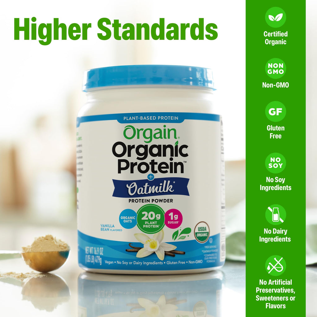 Organic Vegan Protein Powder + Oat Milk, Vanilla Bean, 20g Plant Based Protein, 1.05lb Z96412