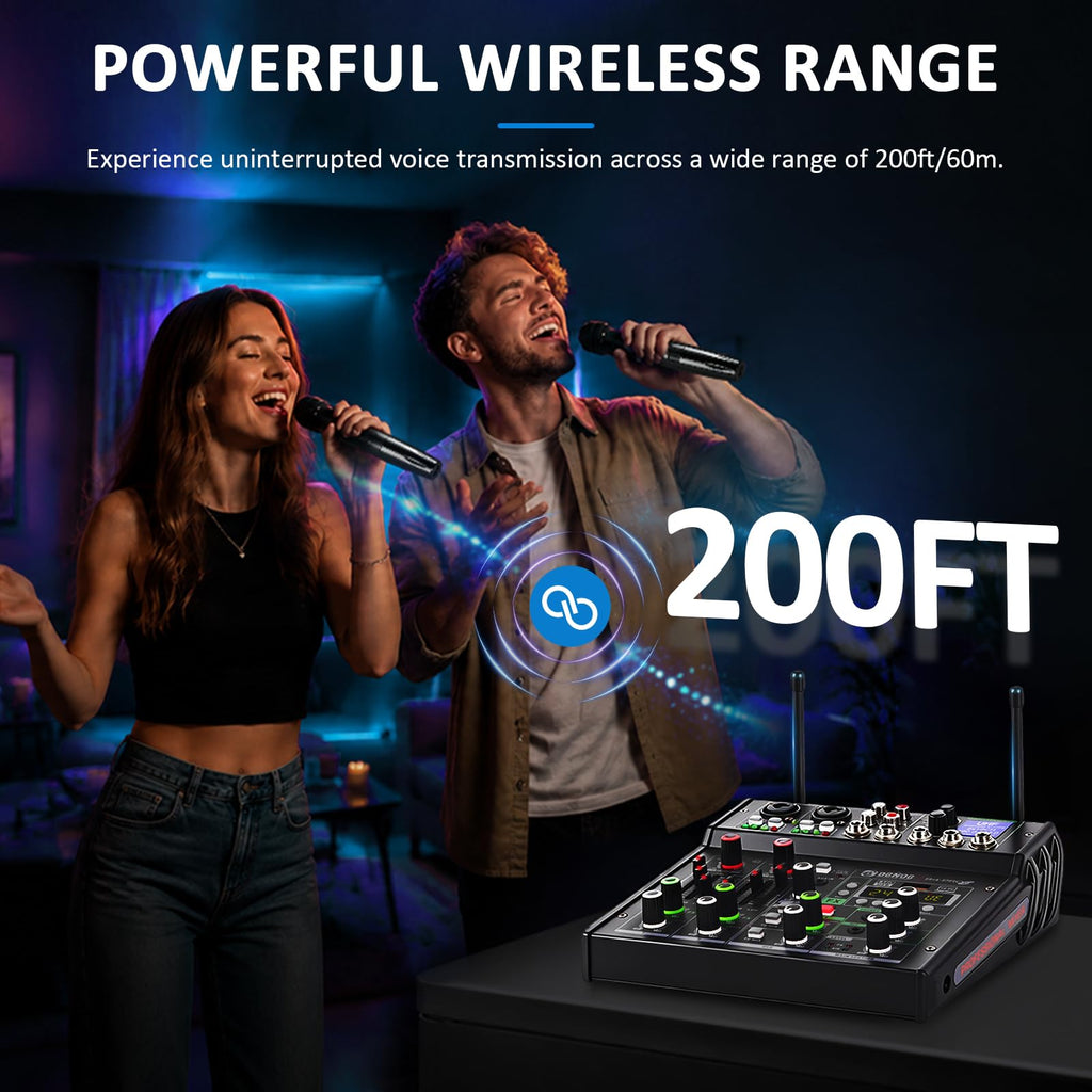 4 Channel Karaoke Mixer with 2 Wireless Microphones C3374