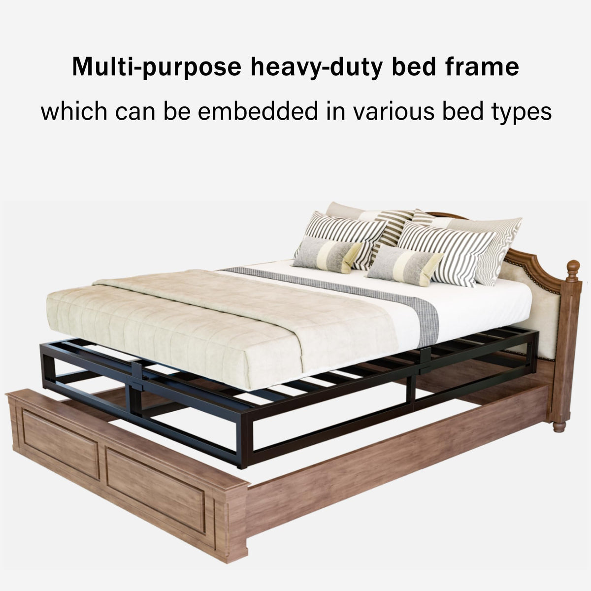 18 Inch Queen Size Black Metal Platform Bed Frame L449