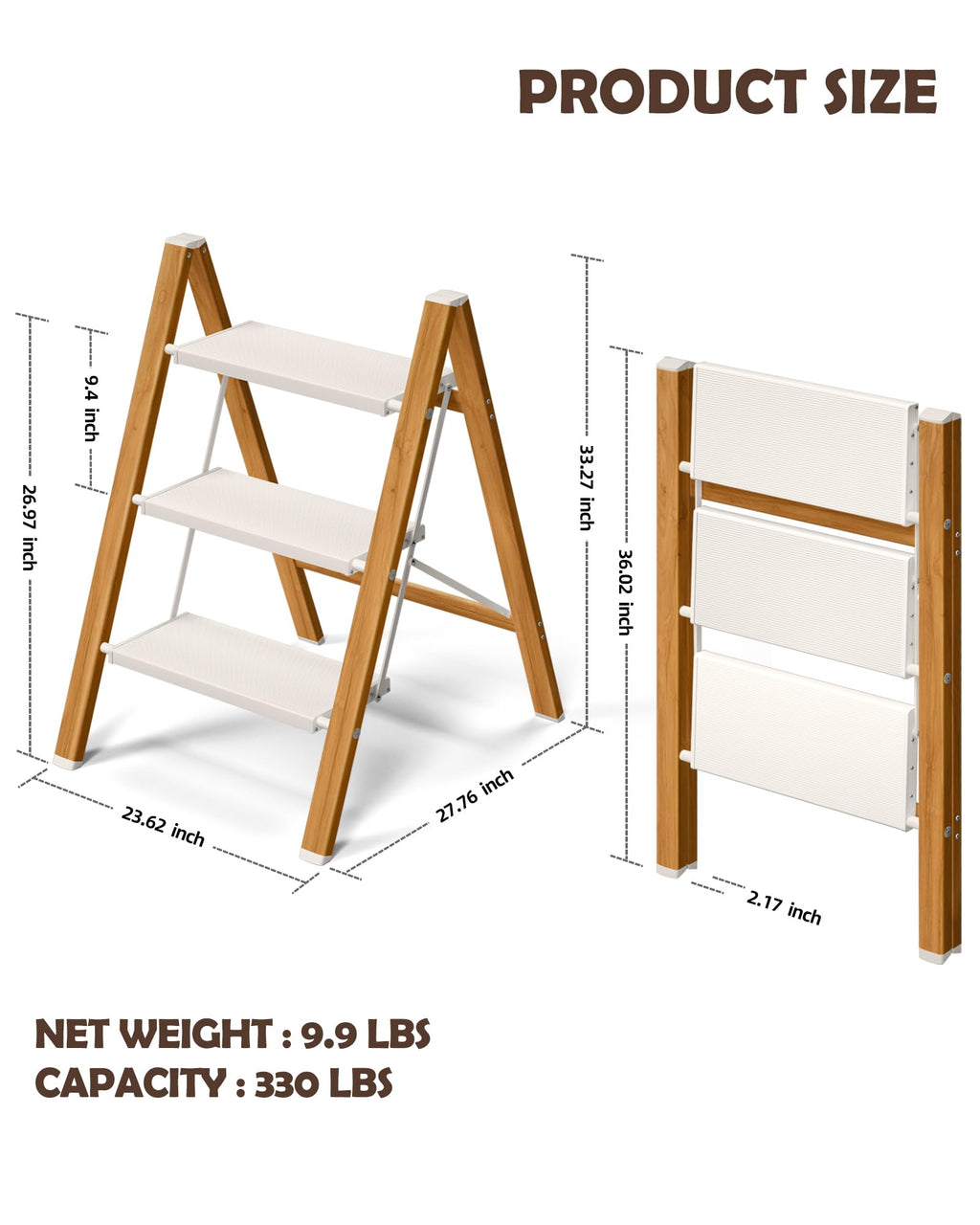 3 Step Stool with Anti-Slip Wide Pedal B2655